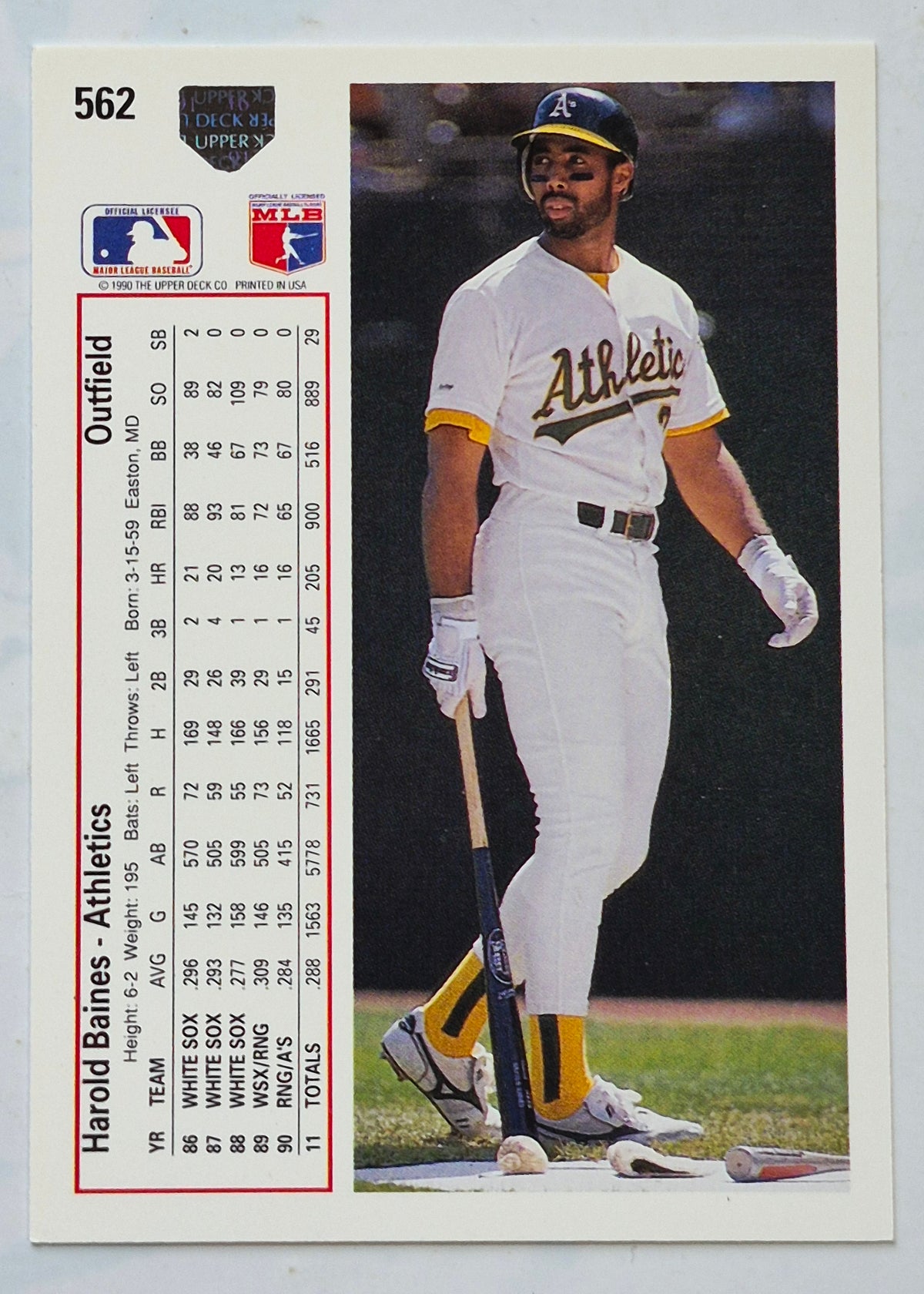 Baines Harold Oakland Athletics Outfield #562 Upper Deck 1991 Baseball Card