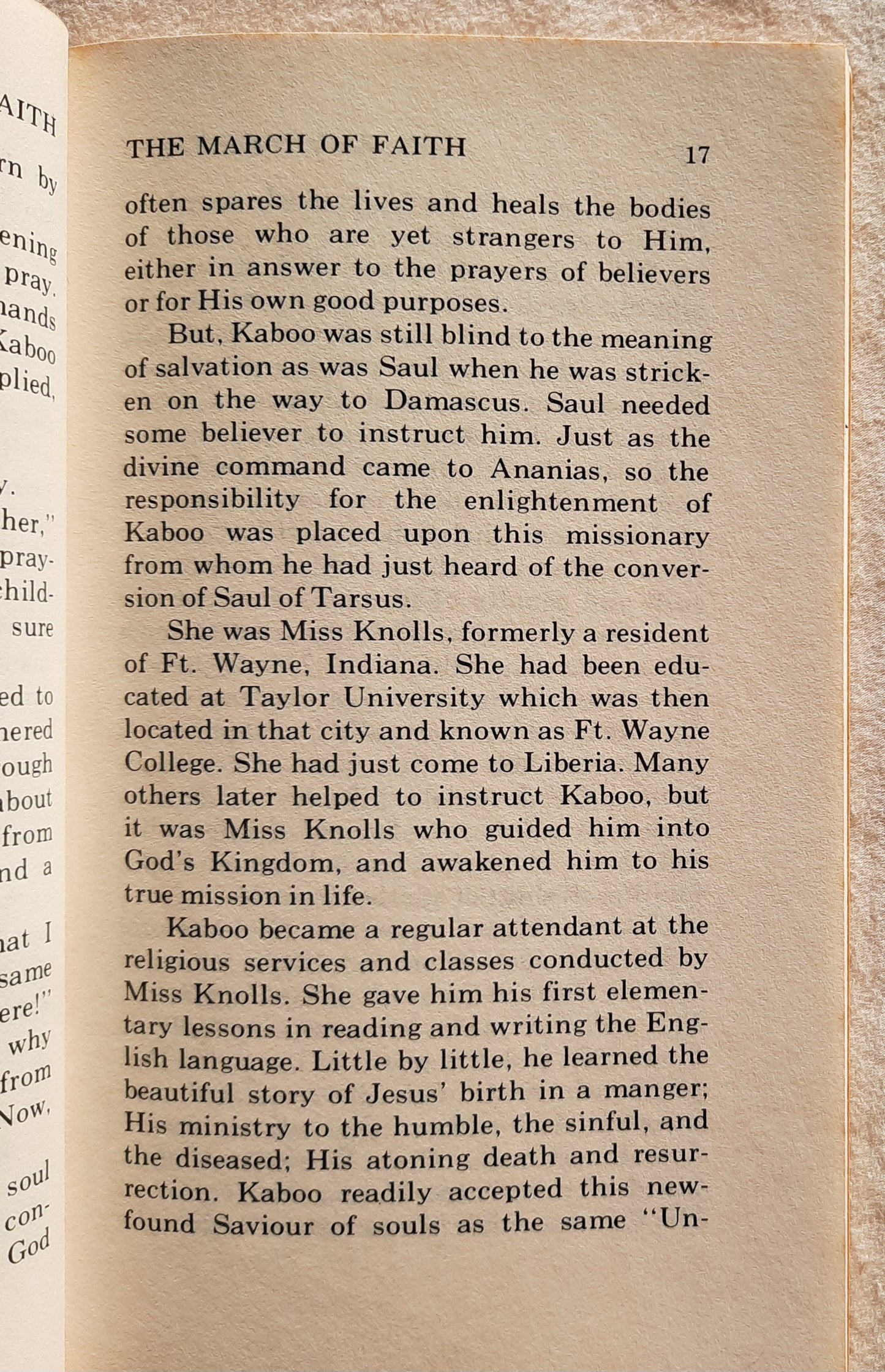 Samuel Morris: The March of Faith by Lindley Baldwin (Very Good, 1971, PBk, 94 pages, Dimension Books)