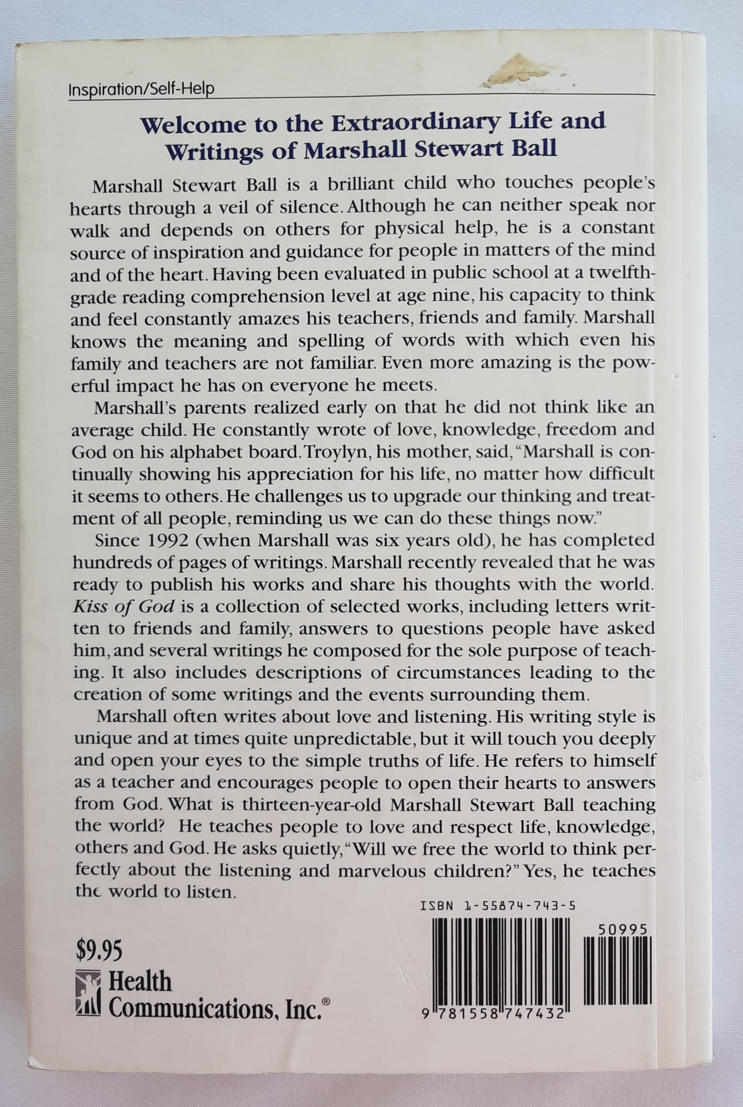 Kiss of God: The Wisdom of a Silent Child by Marshall Stewart Ball (Very Good, 1999, Pbk, 205 pages, Health Communications))