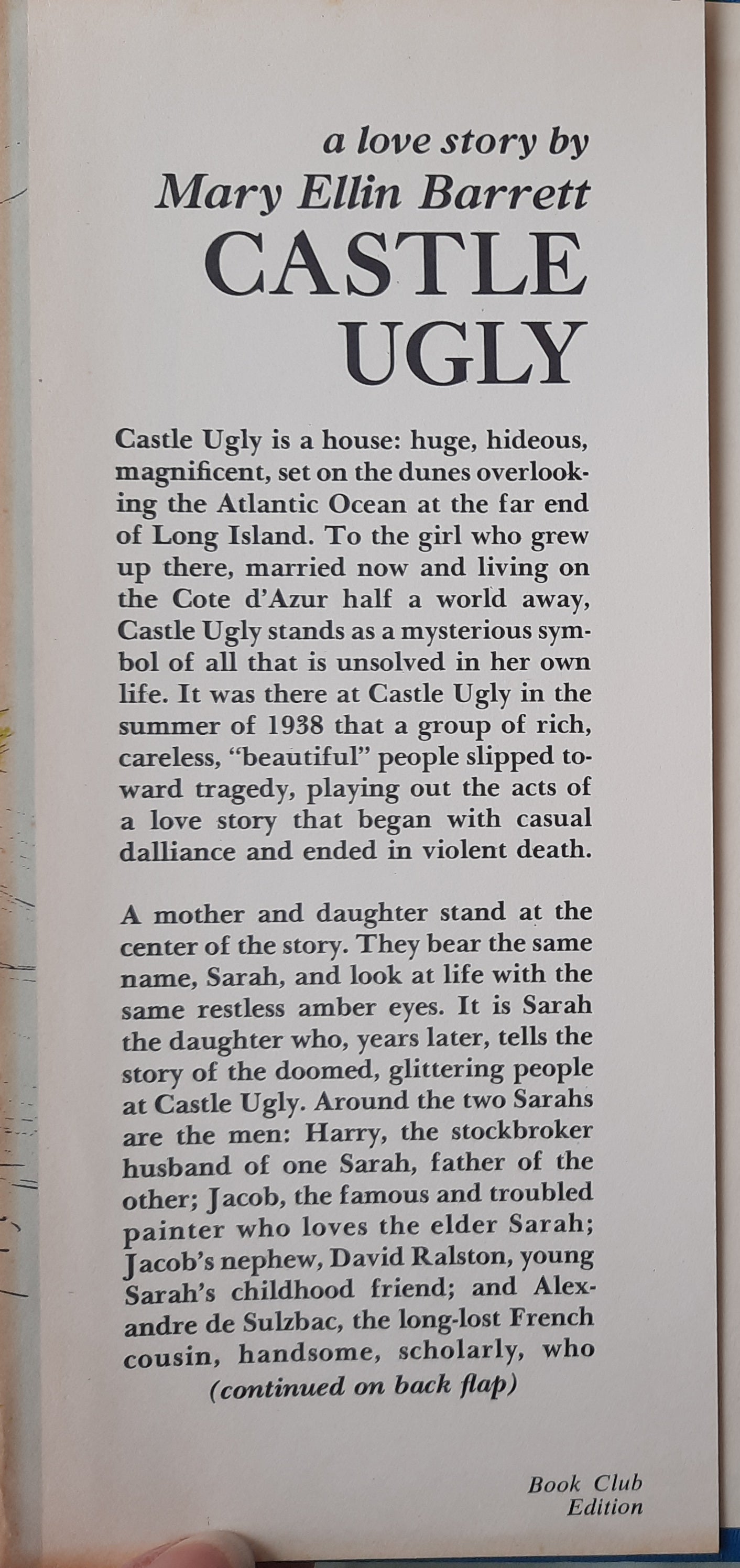 Castle Ugly by Mary Ellin Barrett (Good, 1966, HC, 218 pages,  E.P. Dutton & Co.)