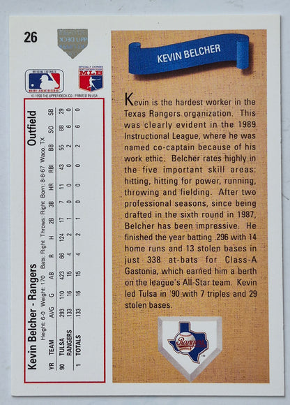 Belcher Kevin Texas Rangers Outfield #26 Upper Deck 1991 Baseball Card