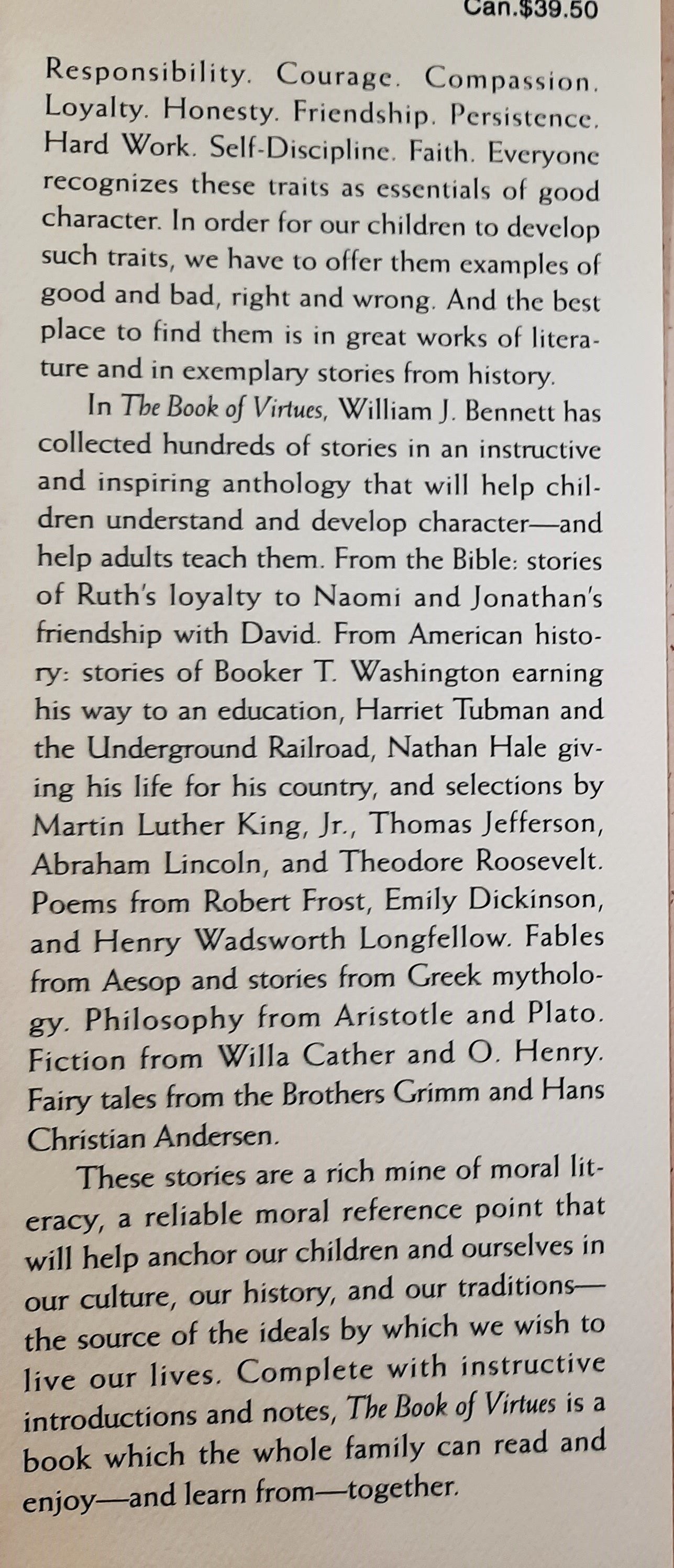 The Book of Virtues: A Treasury of Great Moral Stories von William J. Bennett (Gut, 1993, gebunden, 831 Seiten, Simon & Schuster)