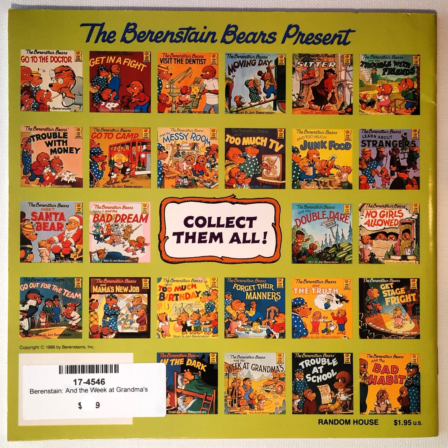 The Berenstain Bears and the Week at Grandma's by Stan & Jan Berenstain (Very good, 1986, Pbk, 32 pages, Random House)