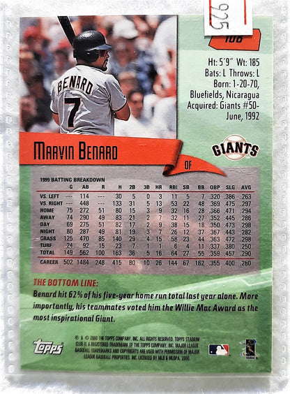 2000 Stadium Club Marvin Benard San Francisco Giants #108 Baseball Card TOPPS