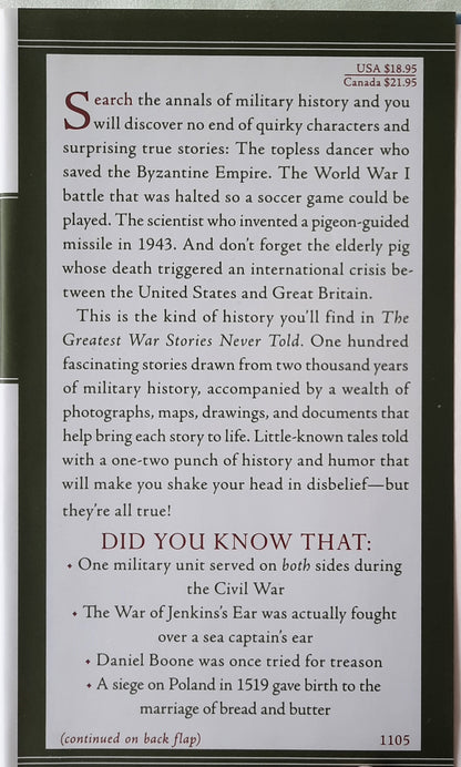 The Greatest War Stories Never Told by Rick Beyer (Very good, 2005, HC, 214 pages, HarperCollins)