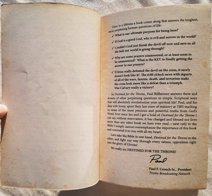 Destined for the Throne von Paul E. Billheimer (Gut, 1978, Taschenbuch, 134 Seiten, Trinity Broadcasting Network)