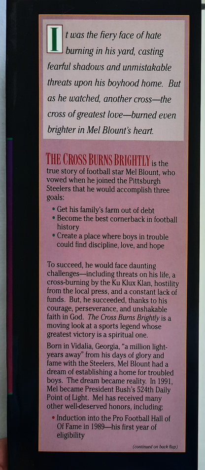 The Cross Burns Brightly by Mel Blount (Very Good, HC, 1993, Zondervan, 256 pages)