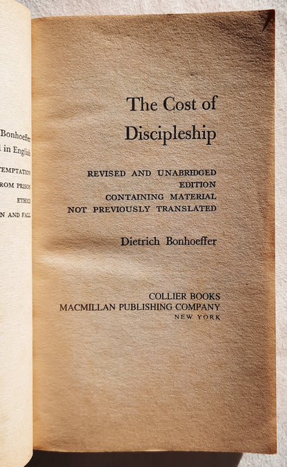 The Cost of Discipleship Revised Edition by Dietrich Bonhoeffer (Good, 1963, PBk, 352 pages, Collier Books, first paperback edition)