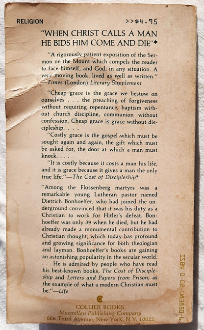 The Cost of Discipleship Revised Edition by Dietrich Bonhoeffer (Good, 1963, PBk, 352 pages, Collier Books, first paperback edition)