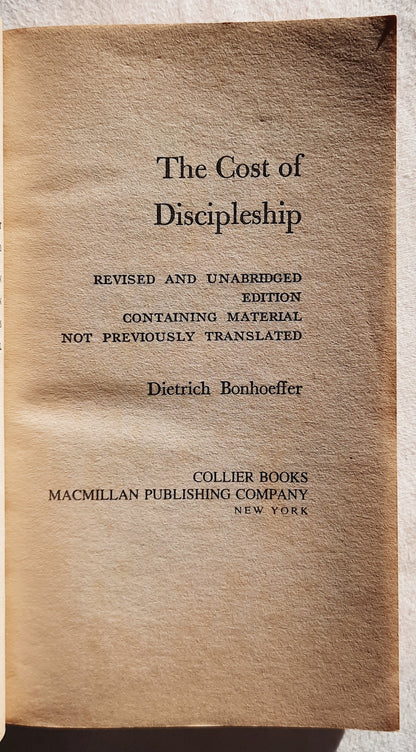 Nachfolge überarbeitet von Dietrich Bonhoeffer (Gut, 1963, TB, 352 Seiten, Collier Books, erste Taschenbuchausgabe)