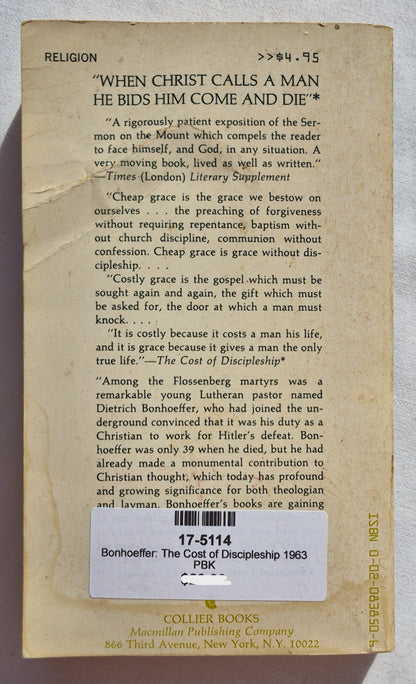Nachfolge überarbeitet von Dietrich Bonhoeffer (Gut, 1963, TB, 352 Seiten, Collier Books, erste Taschenbuchausgabe)