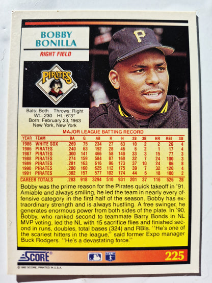 Bewertung: '92 Bobby Bonilla Pittsburgh Pirates Right Field Baseballkarte #225 Nahezu Neuwertig