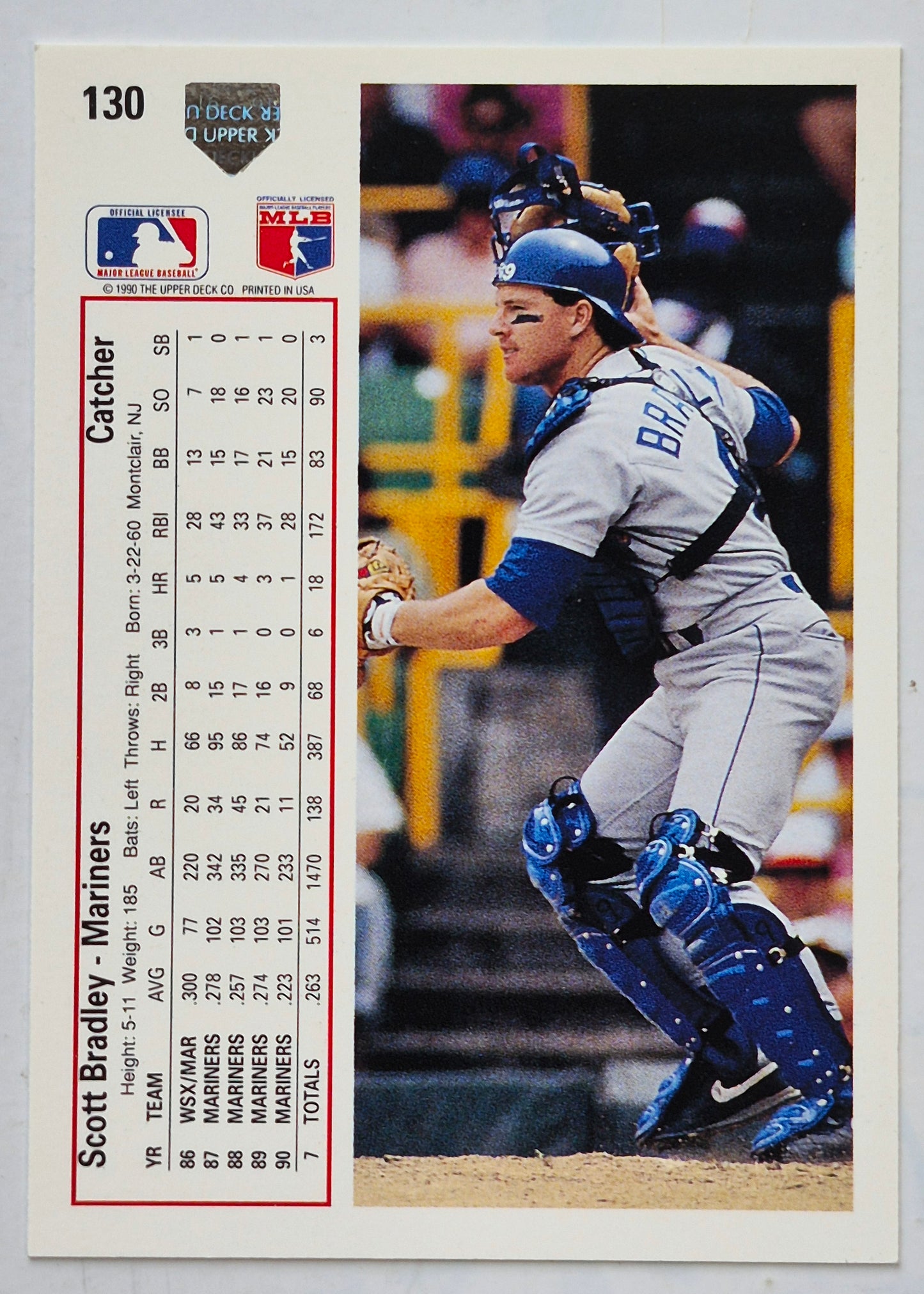 Bradley Scott Seattle Mariners Catcher #130 Upper Deck 1991 Baseball Card