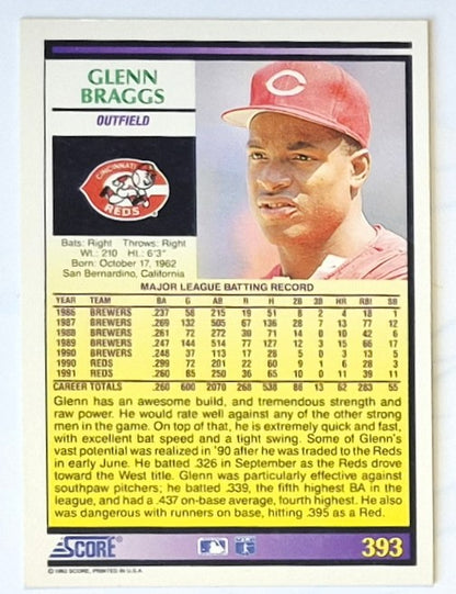 Braggs Glenn Cincinnati Reds Outfield #393 1992 Score Baseball Card