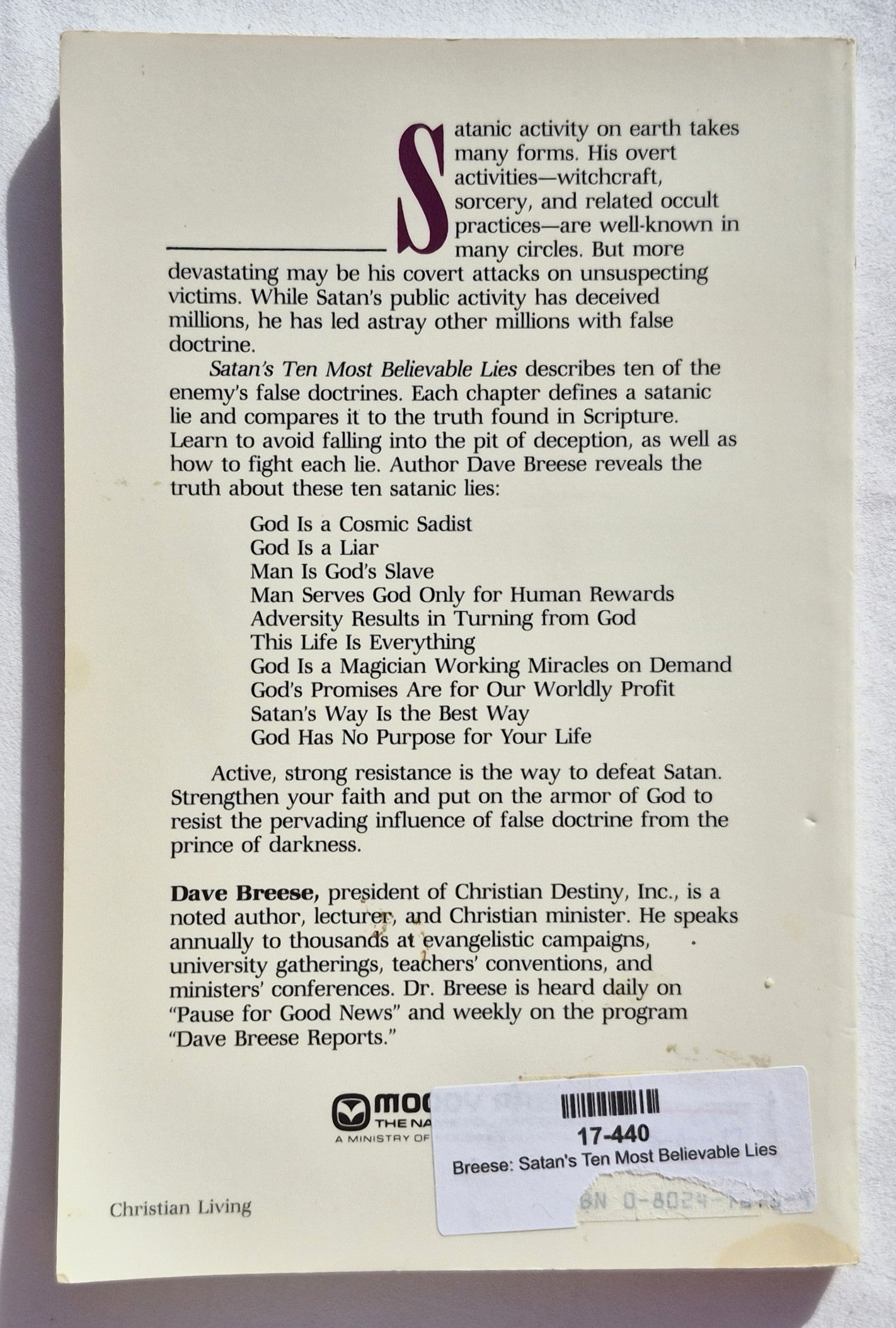 Satans zehn glaubwürdigste Lügen von Dave Breese (Gut, 1974, Pbk, 144 Seiten, Moody Press)