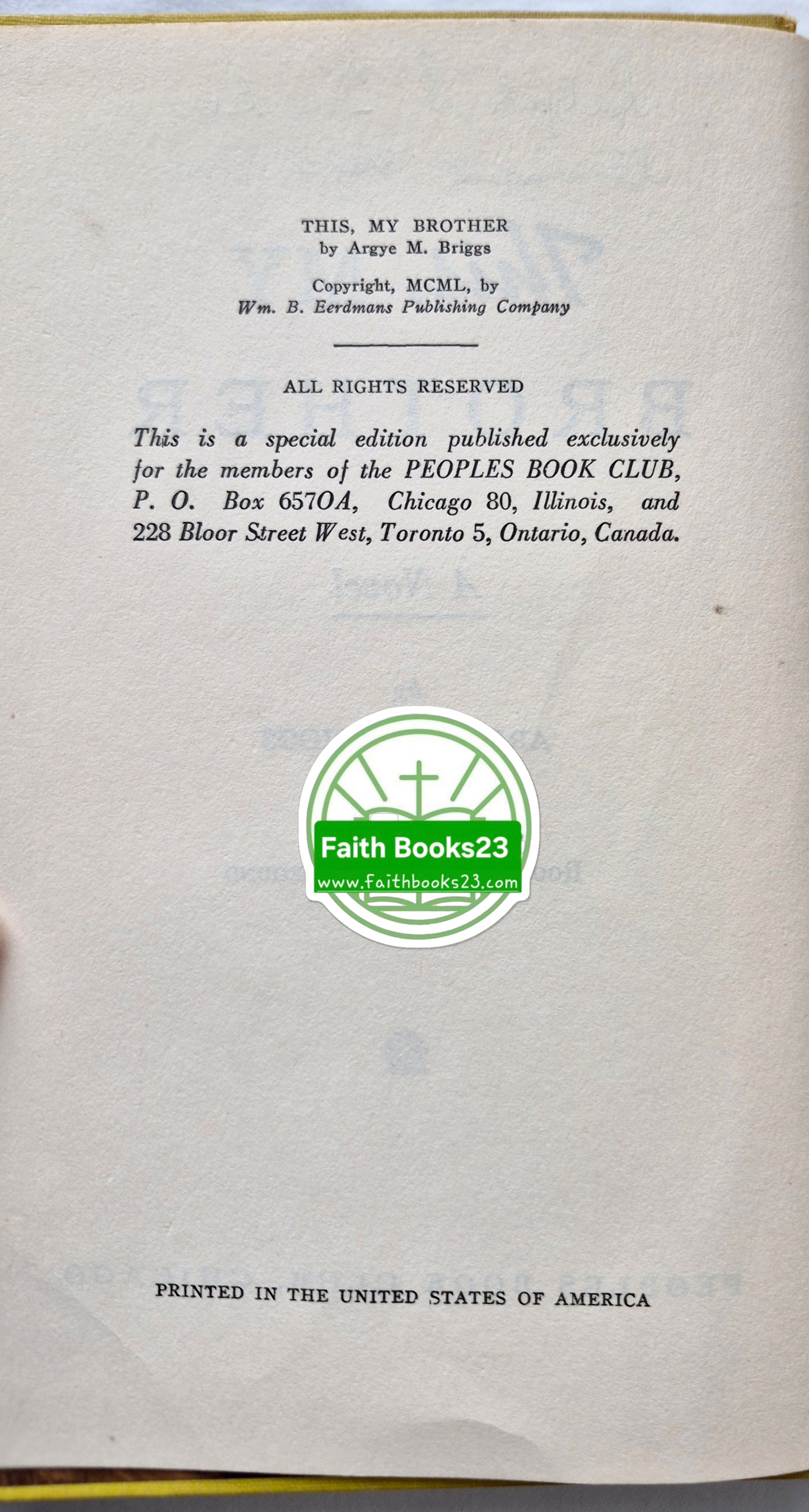 This, My Brother von Argye M. Briggs (Gut, 1950, gebunden, 347 Seiten, People's Book Club)