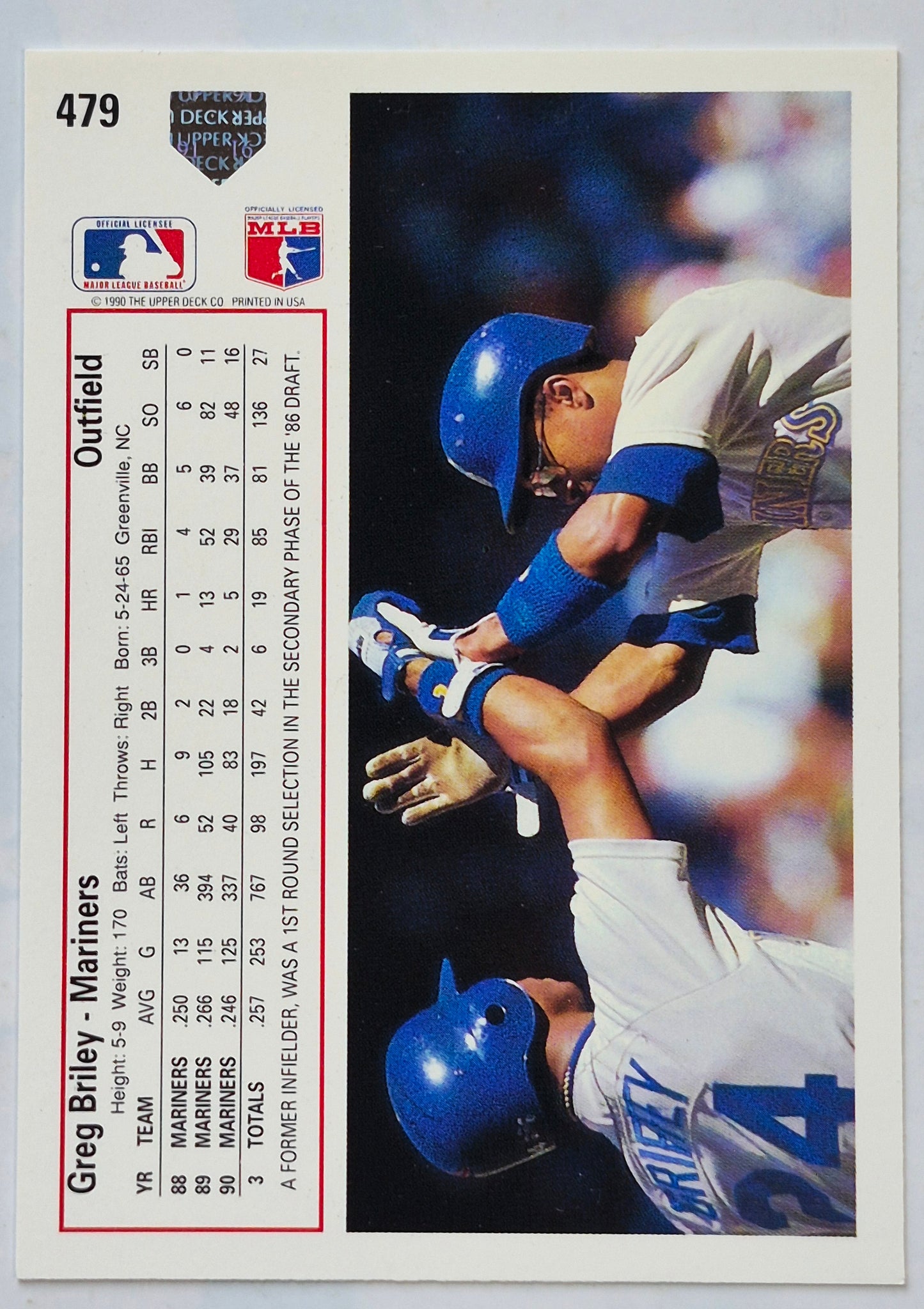 Briley Greg Seattle Mariners Outfield #479 Upper Deck 1991 Baseball Card