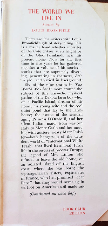 The World We Live In von Louis Bromfield (Sehr gut, 1944, Gebunden, 339 Seiten, Blakiston Co.)