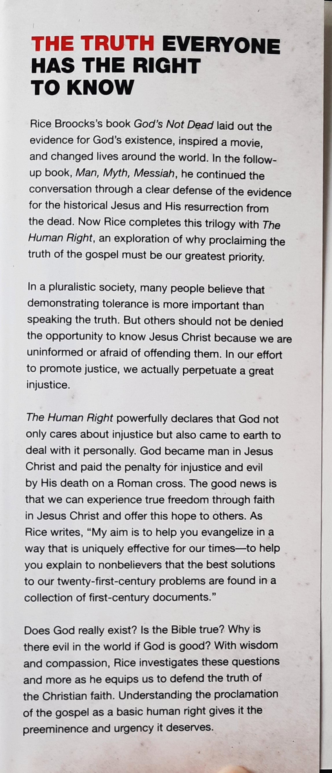 The Human Right to Know Jesus Christ and Make Him Known von Rice Broocks (Neu, 2018, gebunden, 293 Seiten, W Publishing)