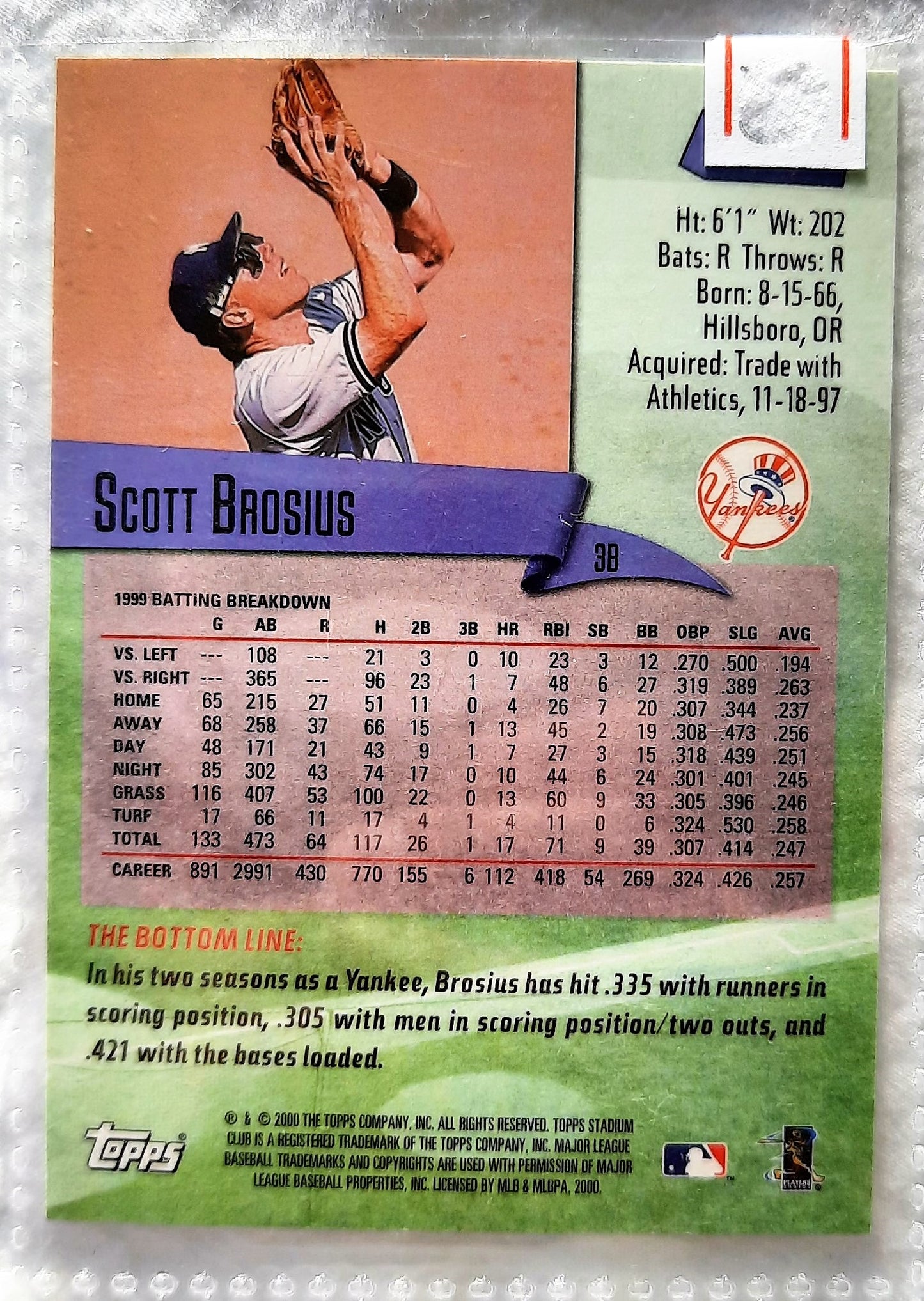 2000 Stadium Club Scott Brosius New York Yankees #59 Baseball Card TOPPS