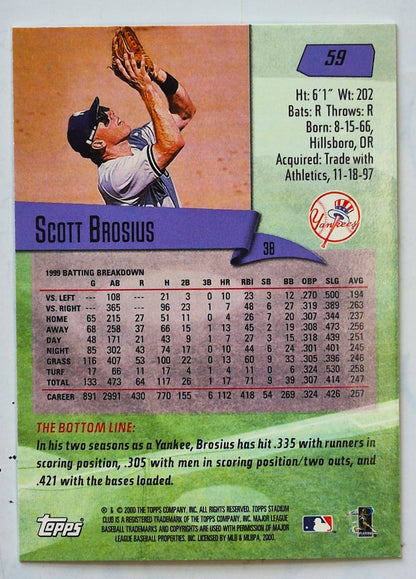 TOPPS 2000 Stadium Club Scott Brosius New York Yankees #59 Baseballkarte TOPPS