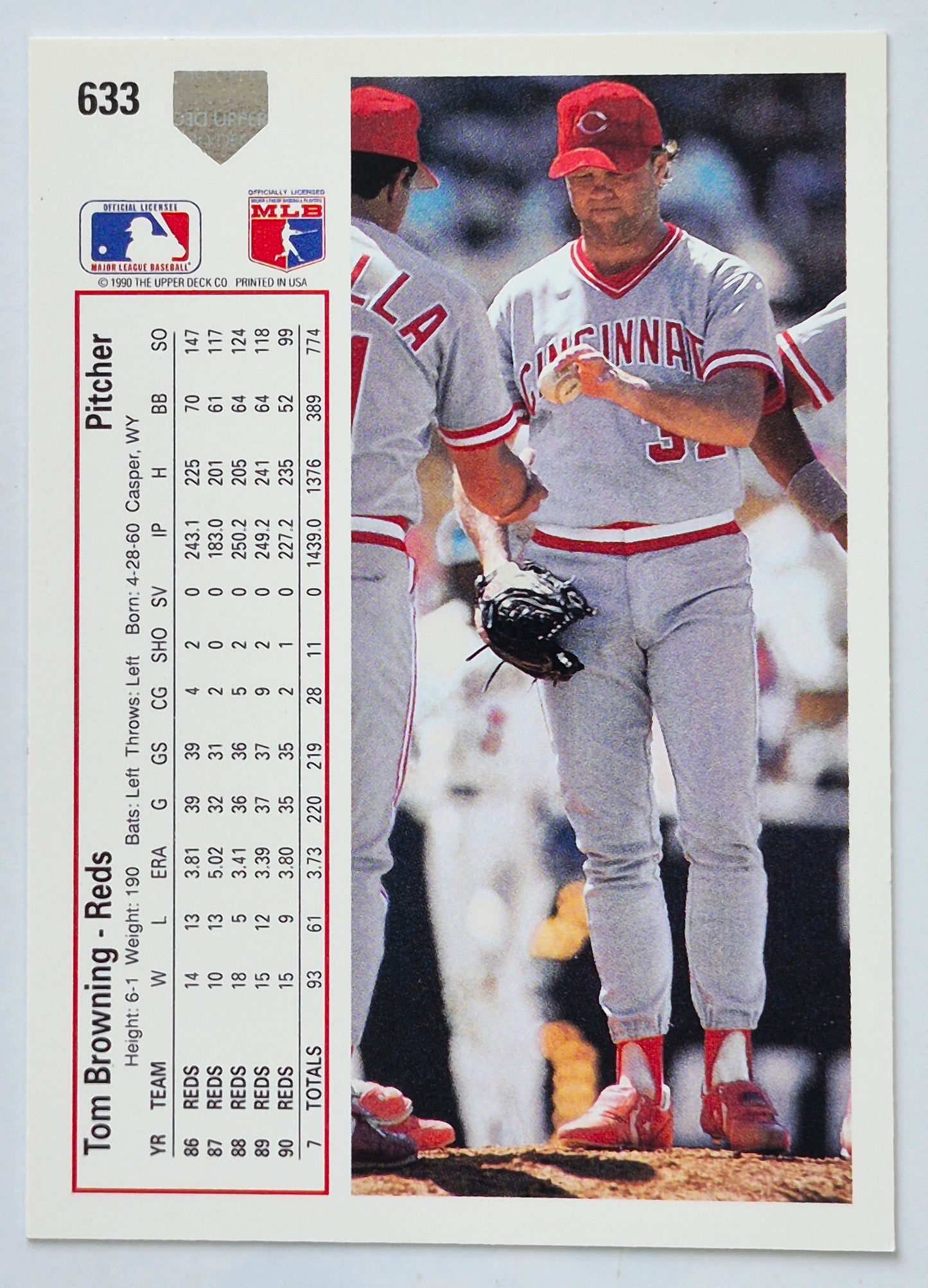 Browning Tom Cincinnati Reds Pitcher #633 Upper Deck 1991 Baseball Card