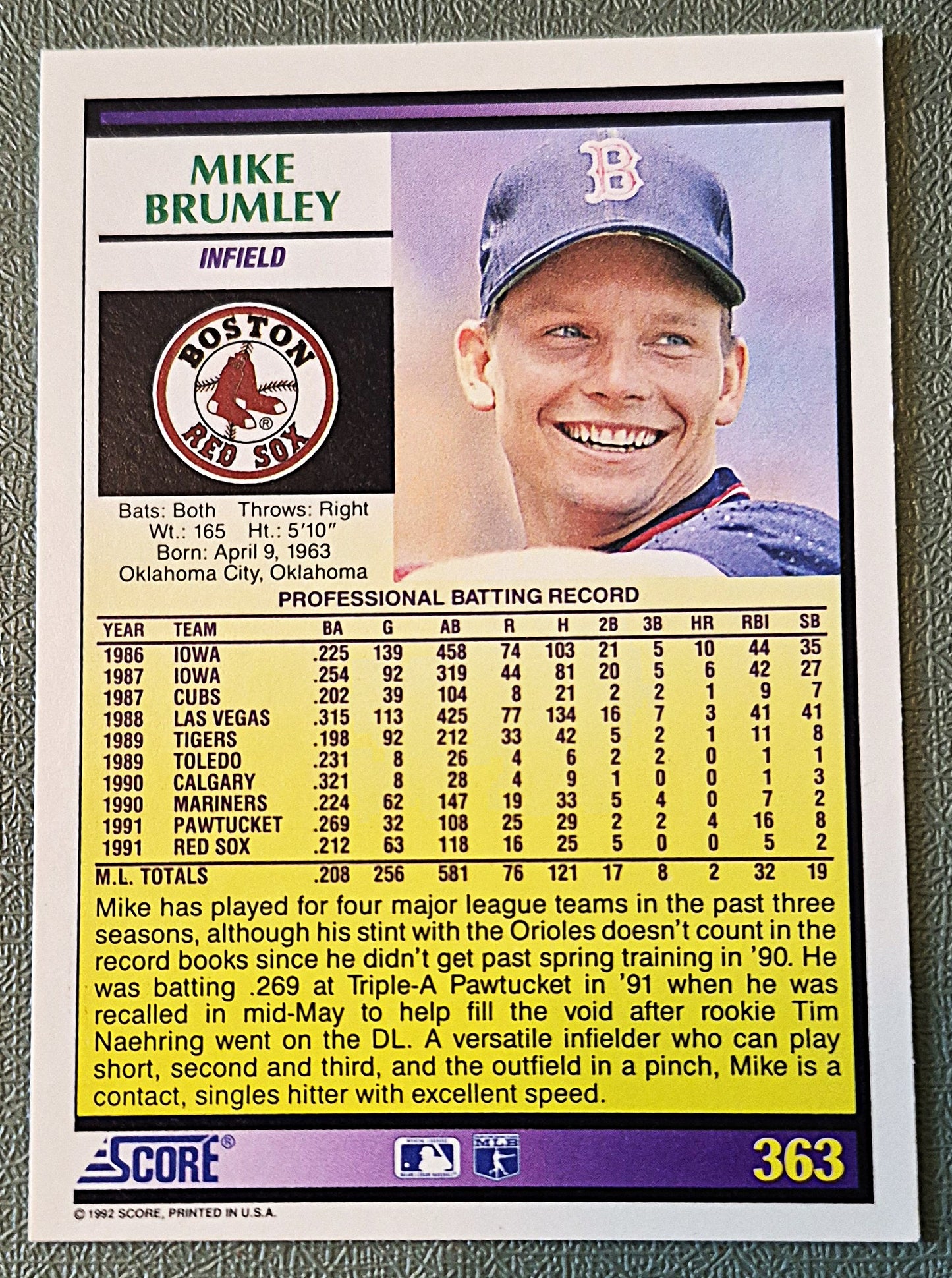 Scott Bailes California Angels Relief Pitcher 1992 Score #331 Baseballkarte (Exzellent)