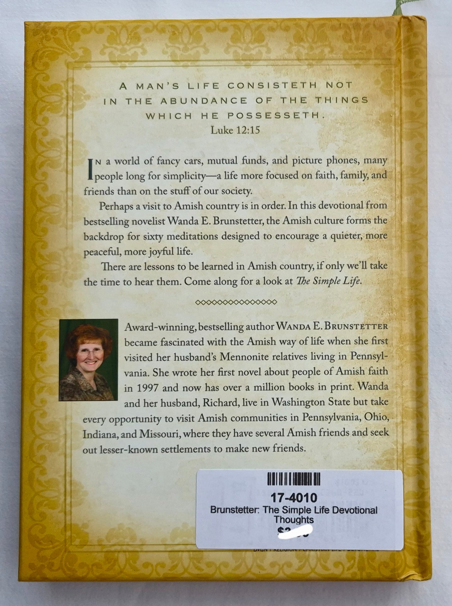The Simple Life Devotional Thoughts from Amish Country by Wanda E. Brunstetter (Very good, 2006, HC, 224 pages, Barbour Books)