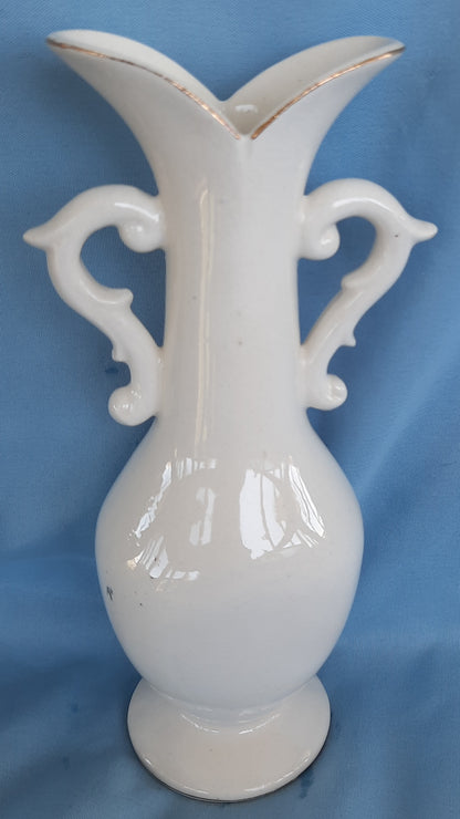 Vintage Bud Vase with 3D Pink Rose and Gold Trim 7 inches - VERY GOOD Condition