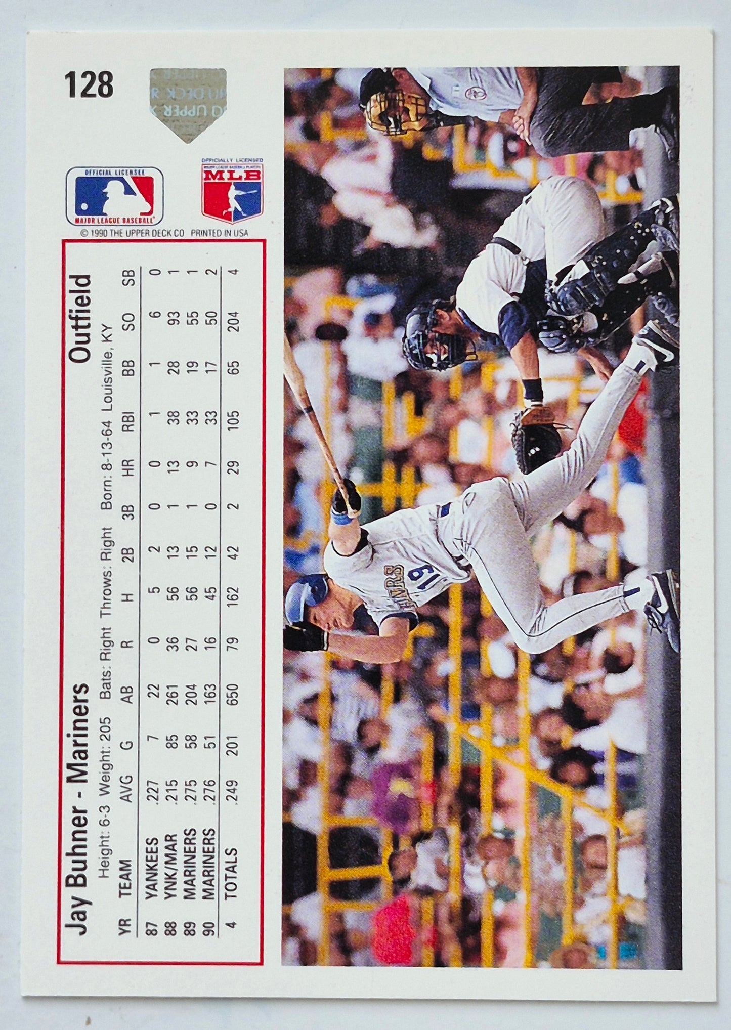 Buhner Jay Seattle Mariners Outfield #128 Upper Deck 1991 Baseball Card