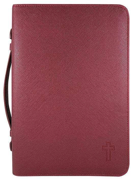 Bible Cover: Textured Leather-look with Debossed Cross by White Dove Designs (New, Burgundy, XL Extra-large)