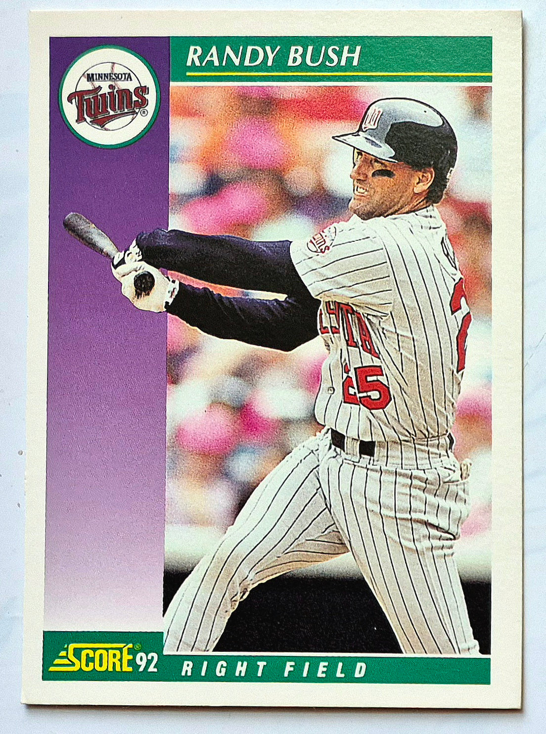 Bush Randy Minnesota Twins Right Field #377 1992 Score Baseball Card
