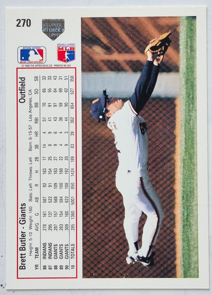 Butler Brett San Francisco Giants Outfield #270 Upper Deck 1991 Baseball Card