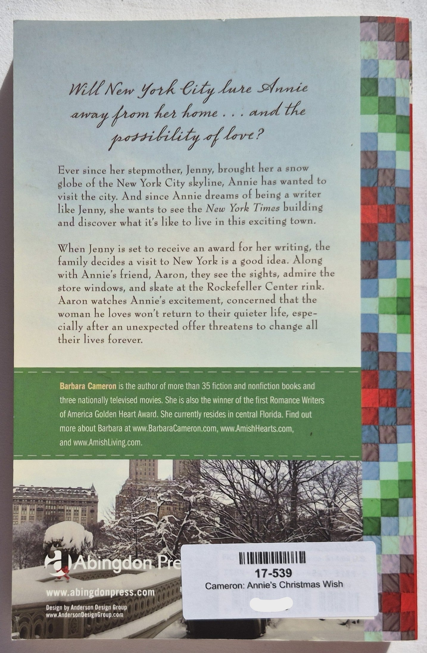 Annie's Christmas Wish by Barbara Cameron (Quilts of Lancaster County #4, Nuevo, Tapa blanda, 2013, Abingdon, 304 páginas)