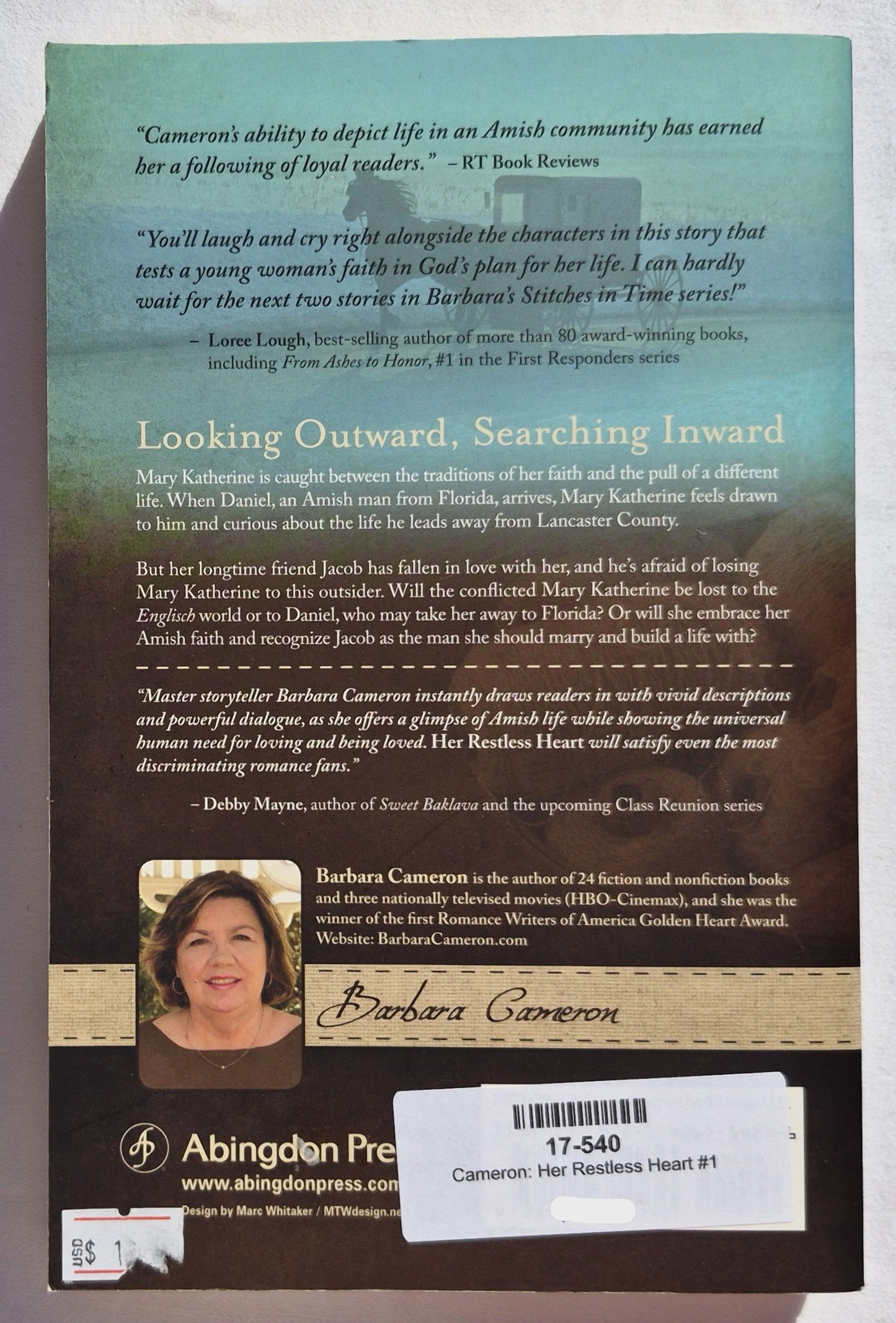 Su Corazón Inquieto por Barbara Cameron (Stitches in Time #1, Nuevo, 2012, Tapa blanda, 294 páginas, Abingdon Press)