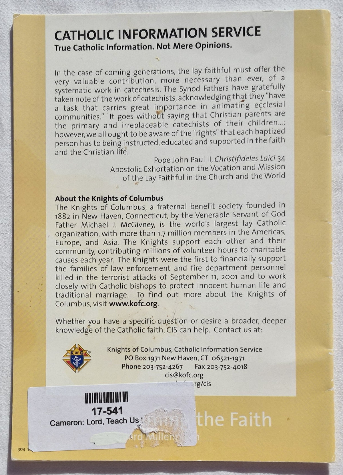 Lord, Teach Us to Pray by Father Peter John Cameron (Good, 2000, Pbk, 28 pages, Catholic Information Service)