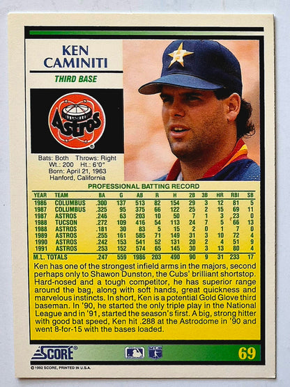 Caminiti Ken Houston Astros Third Base #69 1992 Score Baseball Card