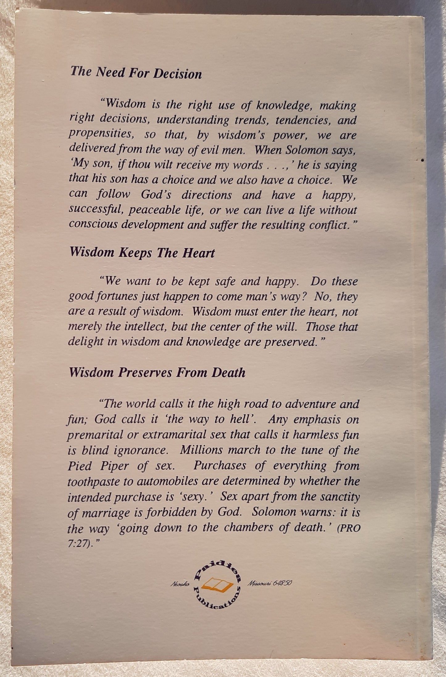 Wisdom's Treasures: Proverbs Devotional and Commentary by Gene Canter (Very good, 1996, Pbk, 216 pages, Paidiea Publications) RARE BOOK