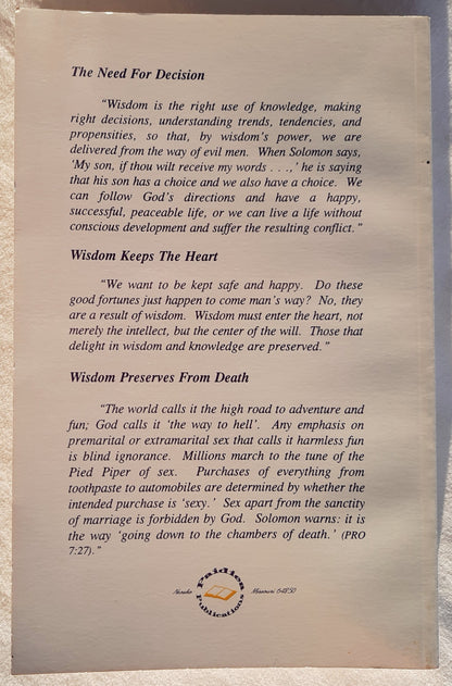 Wisdom's Treasures: Proverbs Devotional and Commentary by Gene Canter (Very good, 1996, Pbk, 216 pages, Paidiea Publications) RARE BOOK