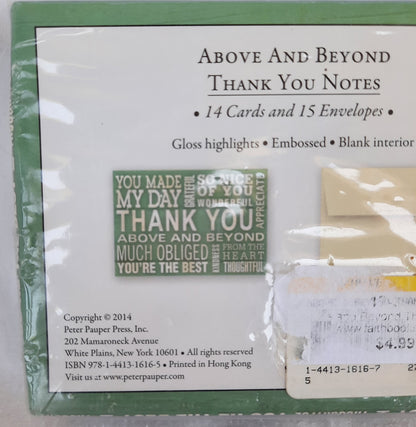 Above and Beyond Thank You Notes (New, 2014, 14 cards/15 envelopes)