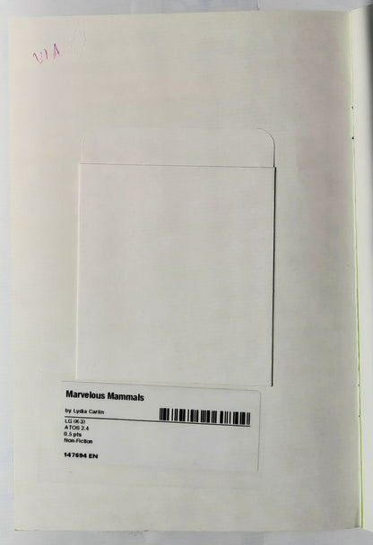 Science Vocabulary Readers: Marvelous Mammals by Lydia Carlin (Very good, 2009, Pbk, 16 pages, Scholastic)