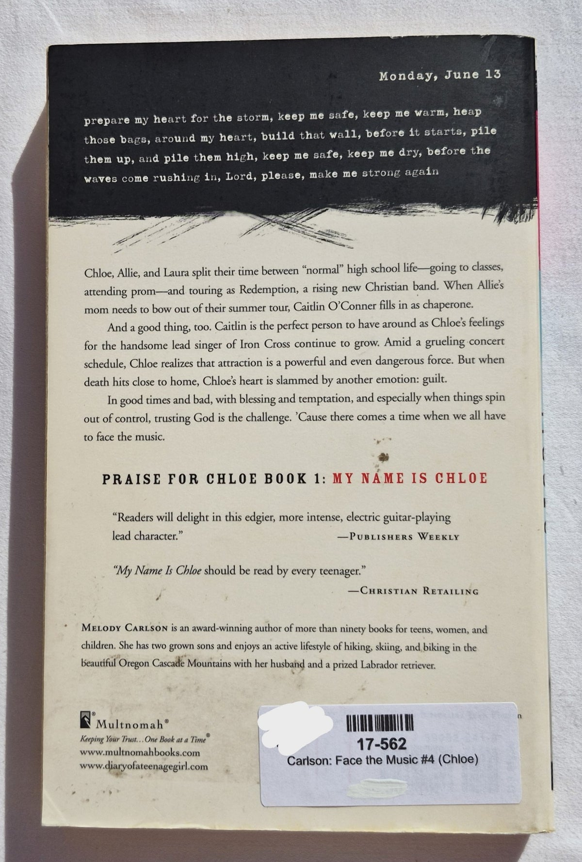 Face the Music #4 (Chloe) by Melody Carlson (Diary of a Teenage Girl, Good, 2004, Pbk, 279 pages, Multnomah)