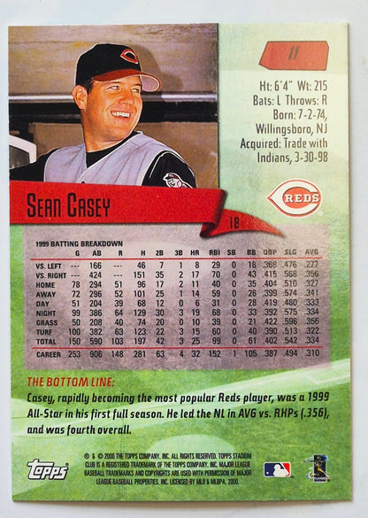 Casey Sean Cincinnati Reds 1st Base #11 Topps 2000 Stadium Club Baseball Card