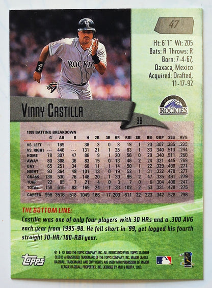 Castilla Vinny Colorado Rockies 3rd Base #47 Topps Stadium Club 2000 Baseball Card
