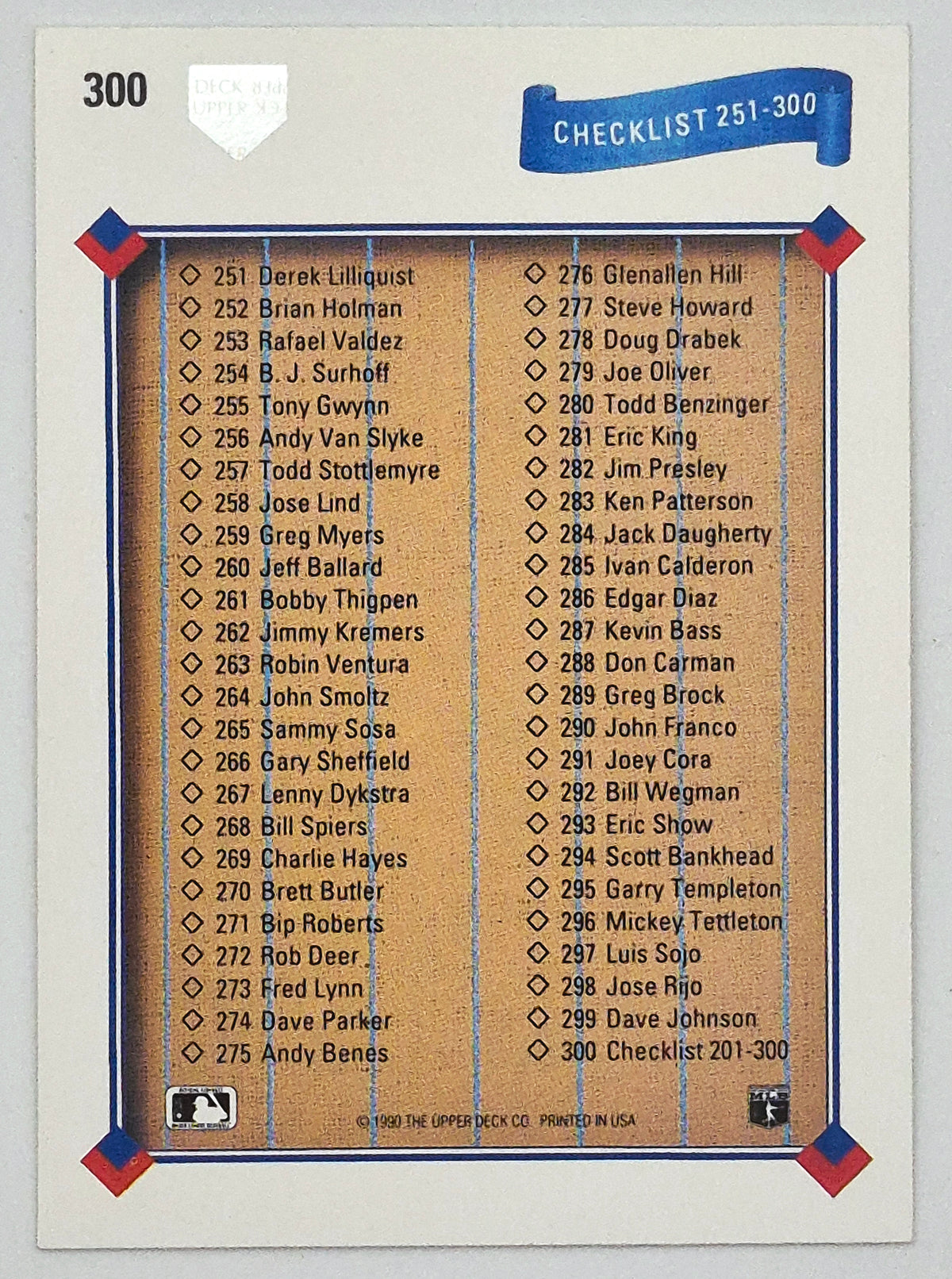 Upper Deck 1991 Checklist 201-250 #300 Baseball Card
