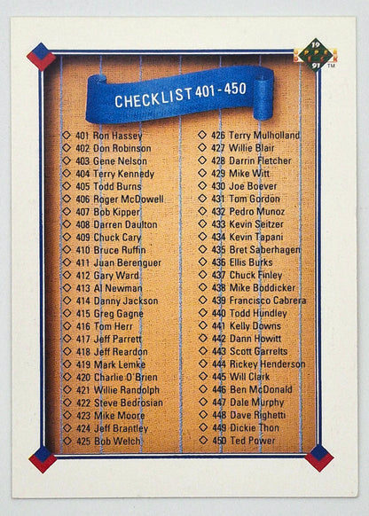 Upper Deck 1991 Checklist 401-450 #500 Baseball Card