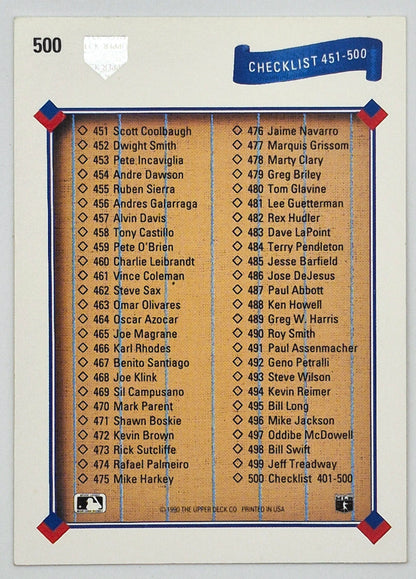 Upper Deck 1991 Checklist 401-450 #500 Baseball Card