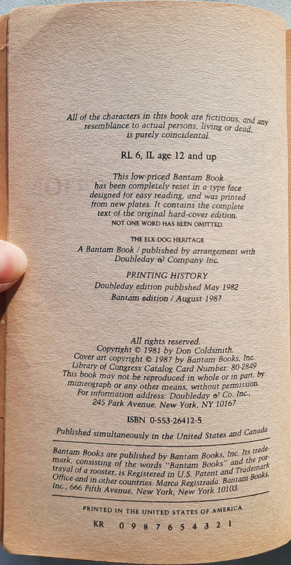 The Elk-Dog Heritage by Don Coldsmith (The Spanish Bit Saga #2, Good, 1987, Pbk, 198 pages, Bantam Books)