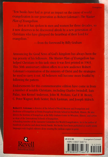 The Master Plan of Evangelism with Study Guide by Roy J. Fish by Robert E. Coleman (Very Good, 1993, PBK, 200 pages, Revell)