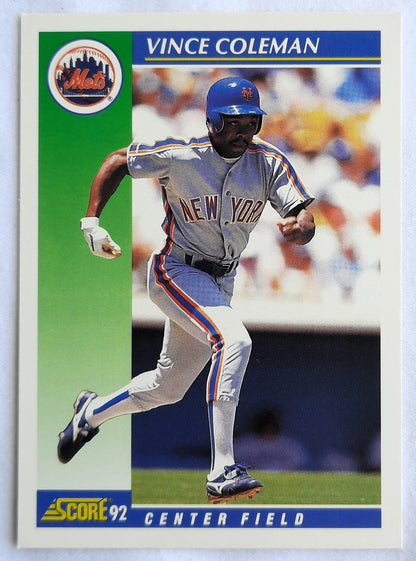 Score '92 Vince Coleman Centerfield New York Mets #95 Baseball Card Near Mint